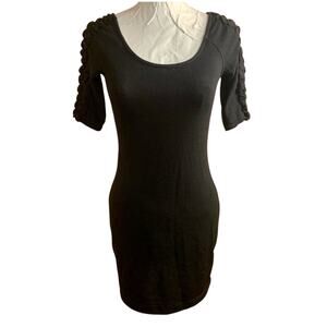 Derek Heart Black Knit Bodycon Mini Dress M Pleated Sleeve Whimsigoth Coquette